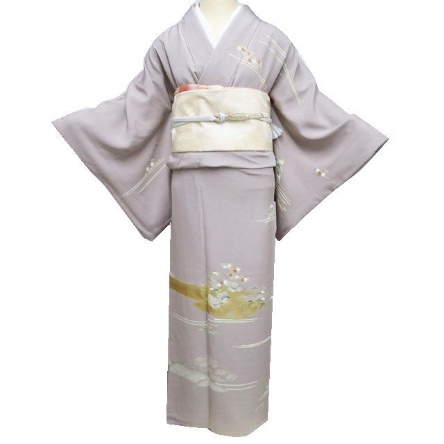 特選 本加工 訪問着 着物 中古 正絹 袷 三越 金駒刺繍 茶屋辻 茶