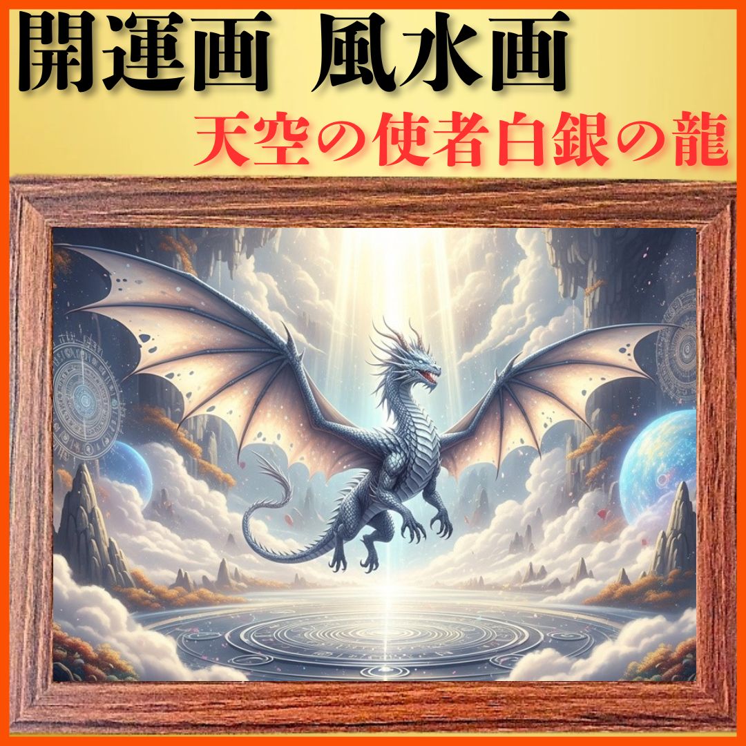 開運 風水 絵画風 ヒーリングアート】天空の使者 白銀の龍 写真