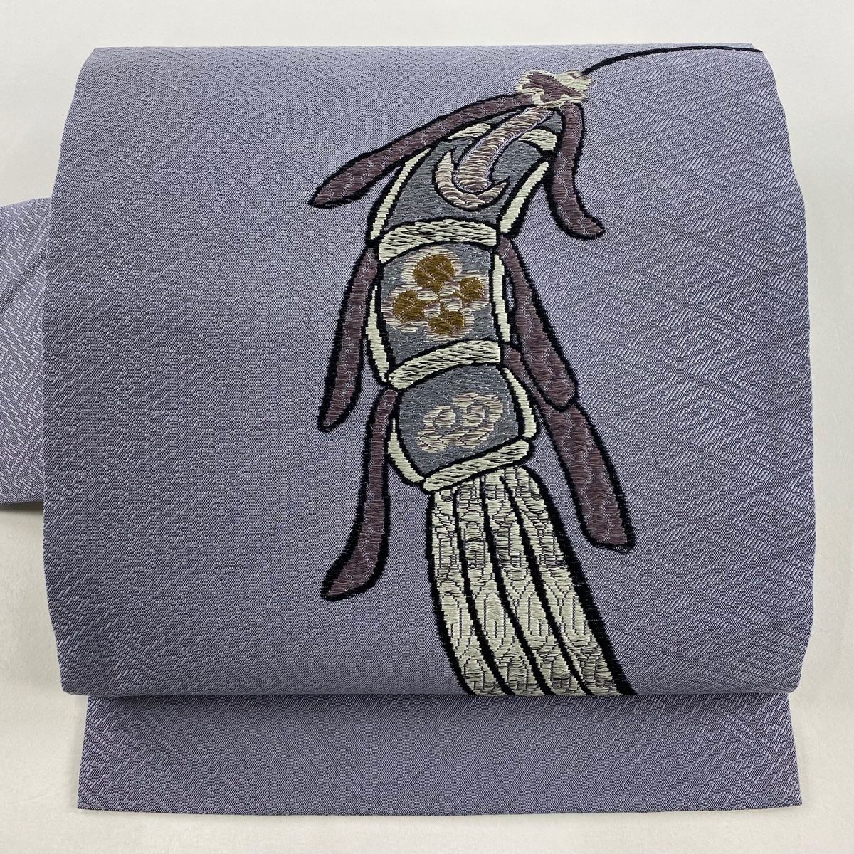 名古屋帯 誉田屋源兵衛 落款 幾何学模様 紗綾形 灰色 正絹