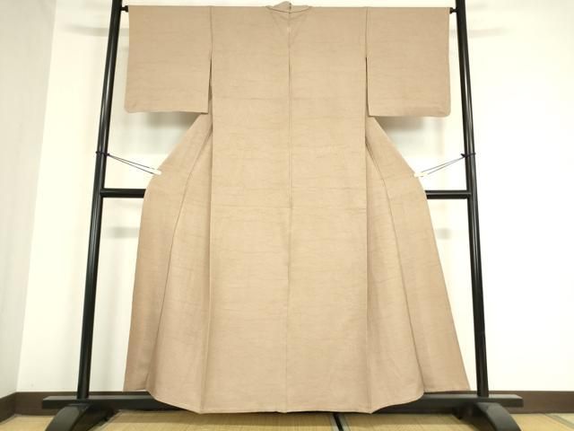 在庫商品 平和屋着物▽上質な色無地 単衣 枝葉地紋 白茶色 正絹 DAAX3122az