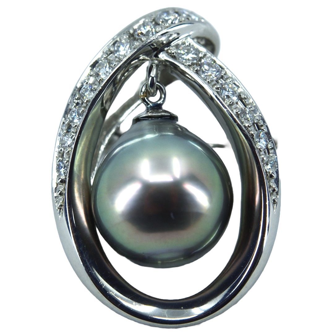 PT900 ダイヤモンド ブラックパールブローチ