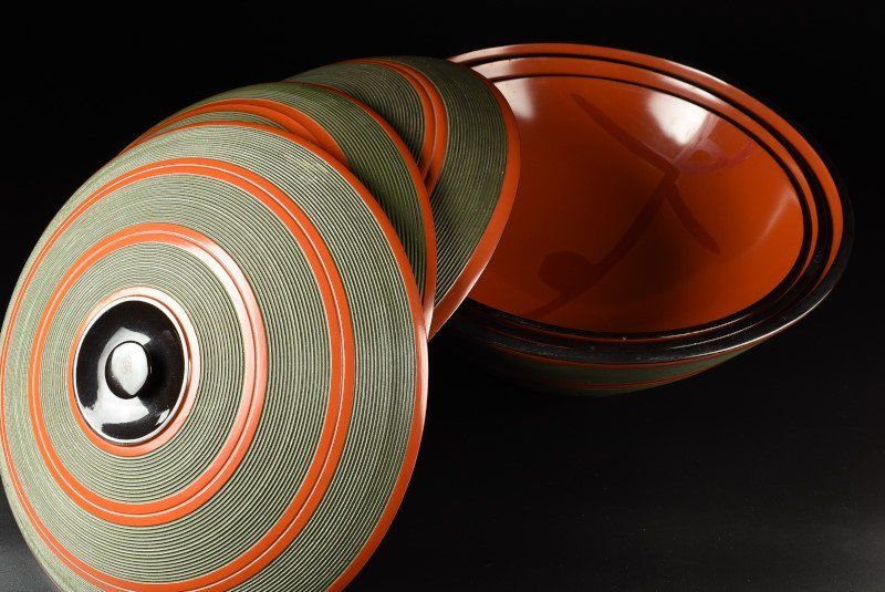 蔵C8205 独楽塗 入子行器 三ッ鉢 古民具