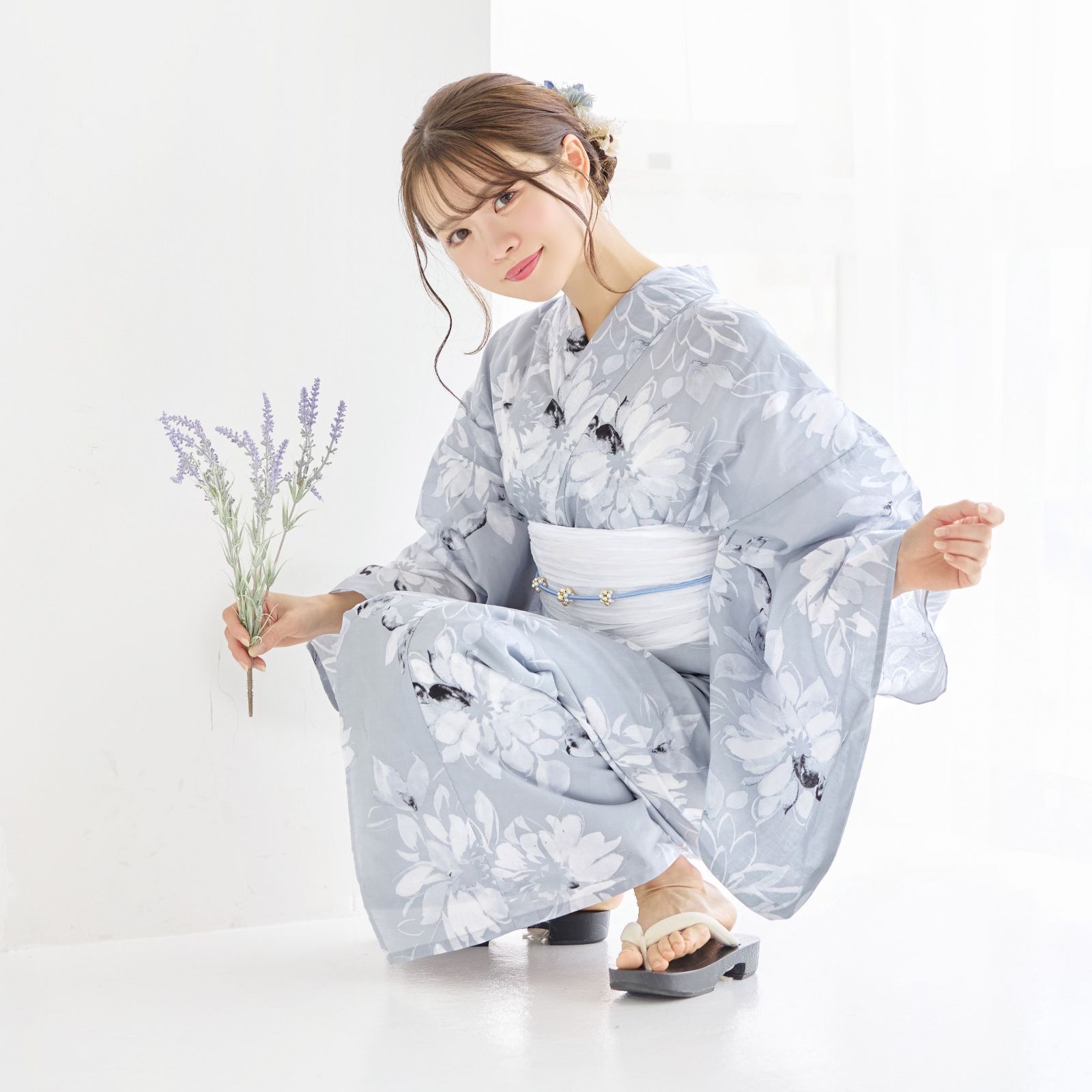 セパレート水彩フラワー浴衣 浴衣4点セット トップス トップス＆ワンピース＆帯の3点セット】2WAY♪水彩フラワー