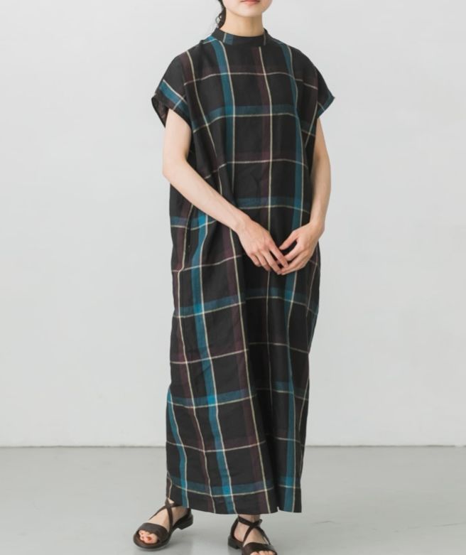 かぐれ　リネンチェックボクシーワンピース　美品　再お値下げ☆ 完売品♪新品タグ♪かぐれ リネンチェックボクシーワンピース