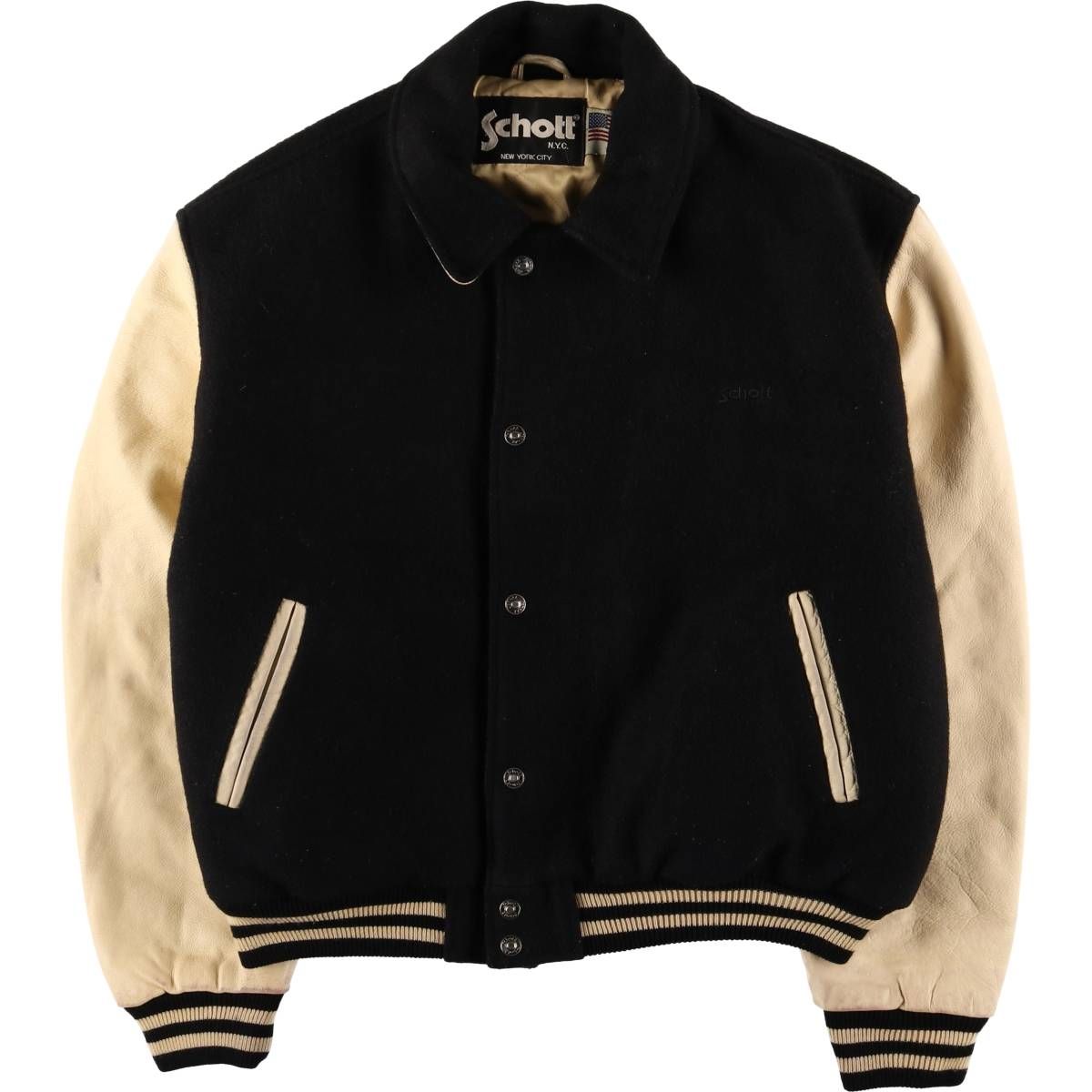 古着 80 90年代 ショット SCHOTT バックロゴ 袖革ウールスタジャン アワードジャケット バーシティジャケット メンズL相当 eaa588427