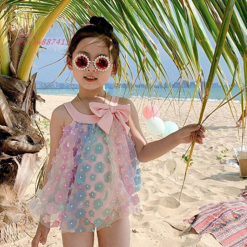 子供水着 80~140CM 花 FLOWER ワンピース水着 キャップ付き ジュニア ガールズ ラッシュガード ジュ 子ども レース フラワー RIBBON リボン 女の子 ワンピース  vii3w887411
