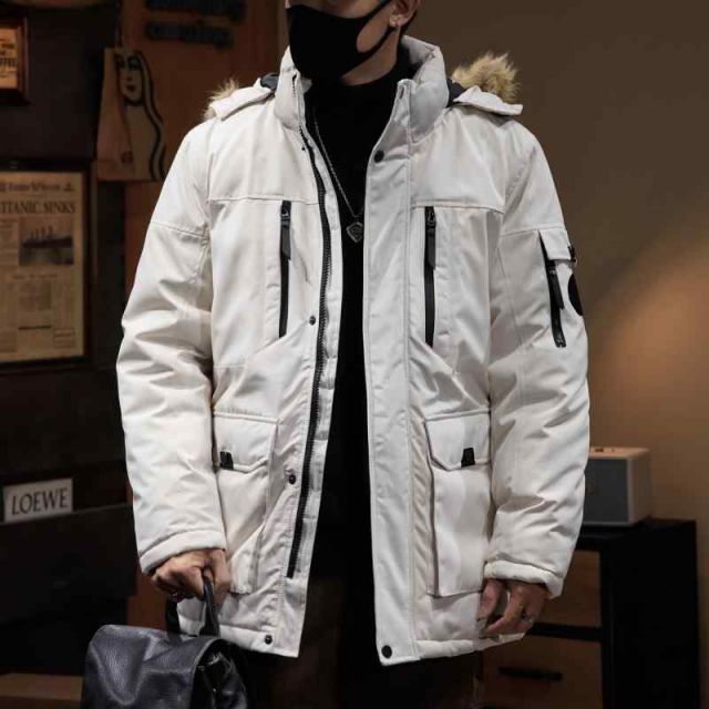 秋冬 コーデ メンズ 服 シンプル ファッション オシャレ 大人 かっこいい 大きいサイズ ストリート 紳士服 ファー 襟 綿 フード付き ミドル丈 暖かい カップル兼 ジャケット