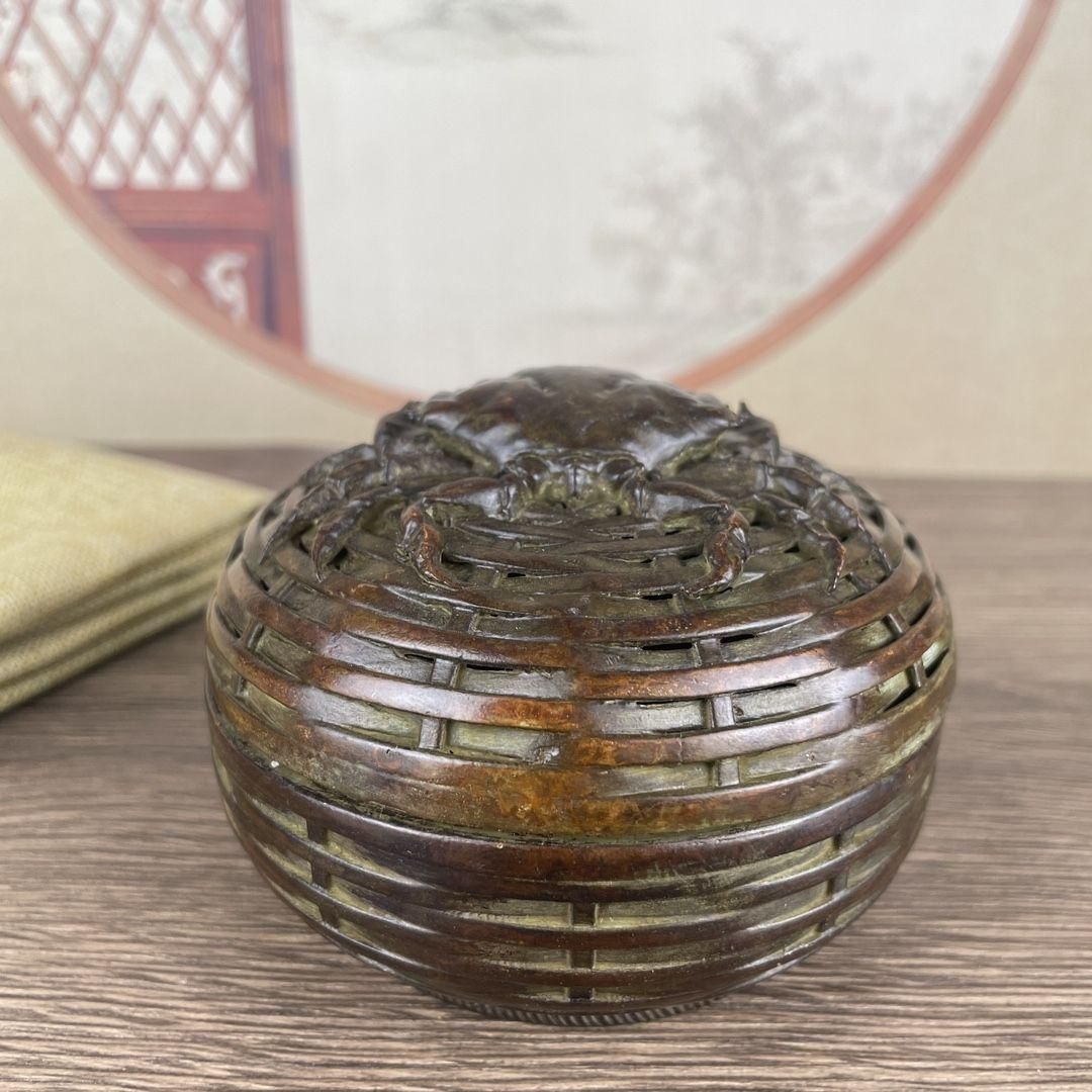 半額SALE★ 銅細工 カニ造形香炉 美術品 工芸品 装飾品 香道具 カニ編炉 工芸品