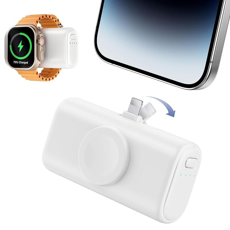 【特価商品】RORRY[業界初モバイルバッテリー]コンパチブル充電器 5000mAh大容量 コードレス For iPhone/iwatch/Airpods 折りたたみコネクター内蔵 3A急速充電 軽量 小型 携帯便利 3台同時充電 パススル