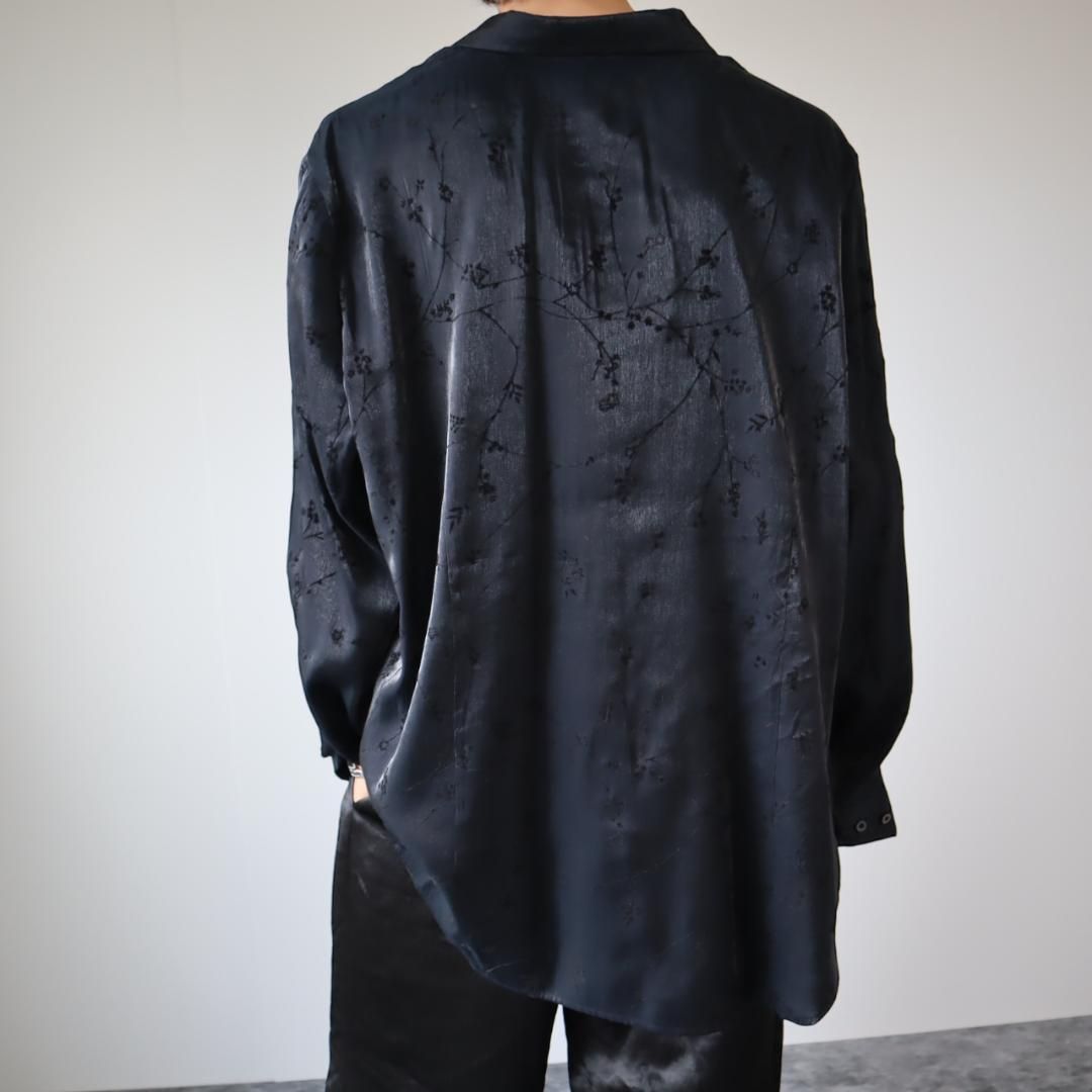vintage】刺繍 デザイン サテン オーバーサイズ スキッパー 長袖シャツ 