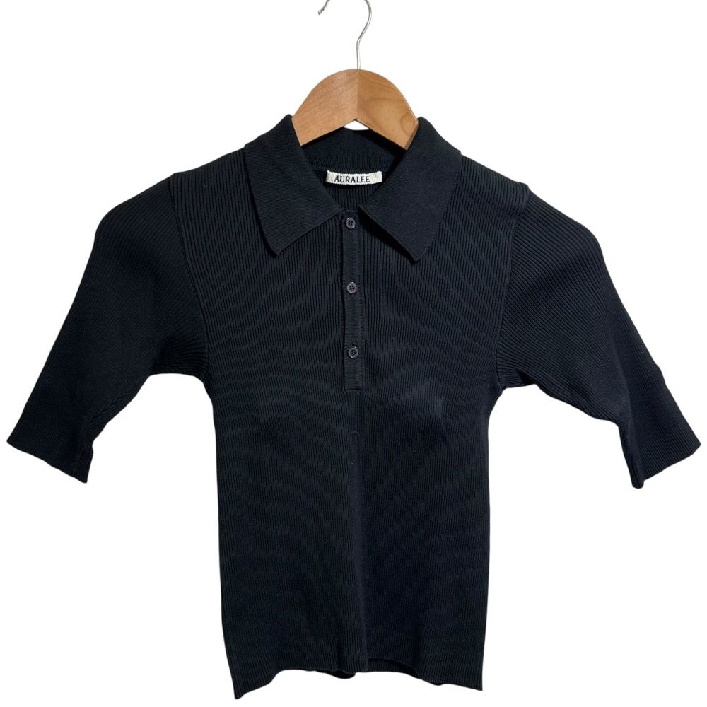 23SS AURALEE オーラリー GIZA HIGH GAUGE RIB KNIT POLO リブニット ポロシャツ A23SP01HR サイズ0 ブラック レディース 古着