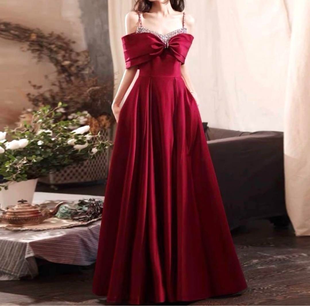 バイカラーのリボンが可愛い オフショル イブニングドレス バイカラーがオシャレなオフショルイブニングドレス♩.• バイカラーの