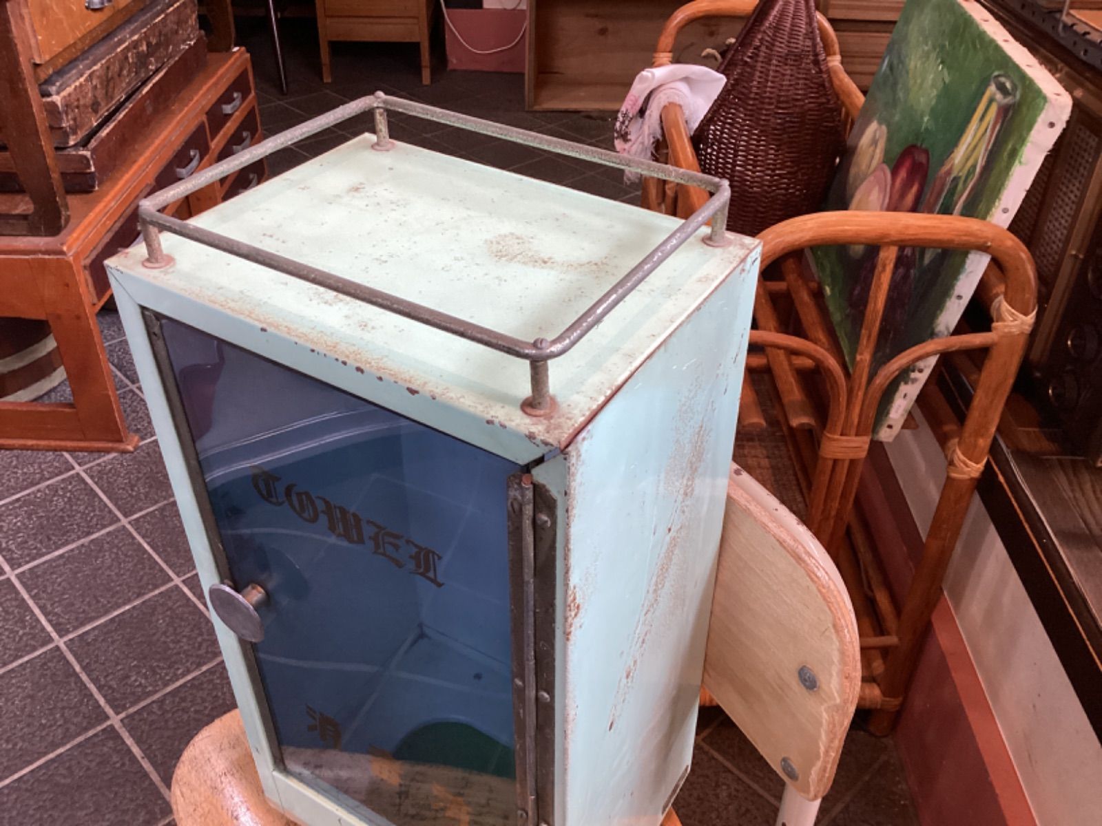 消毒済タオルケース タオルストッカー レトロ 昭和レトロ シャビー