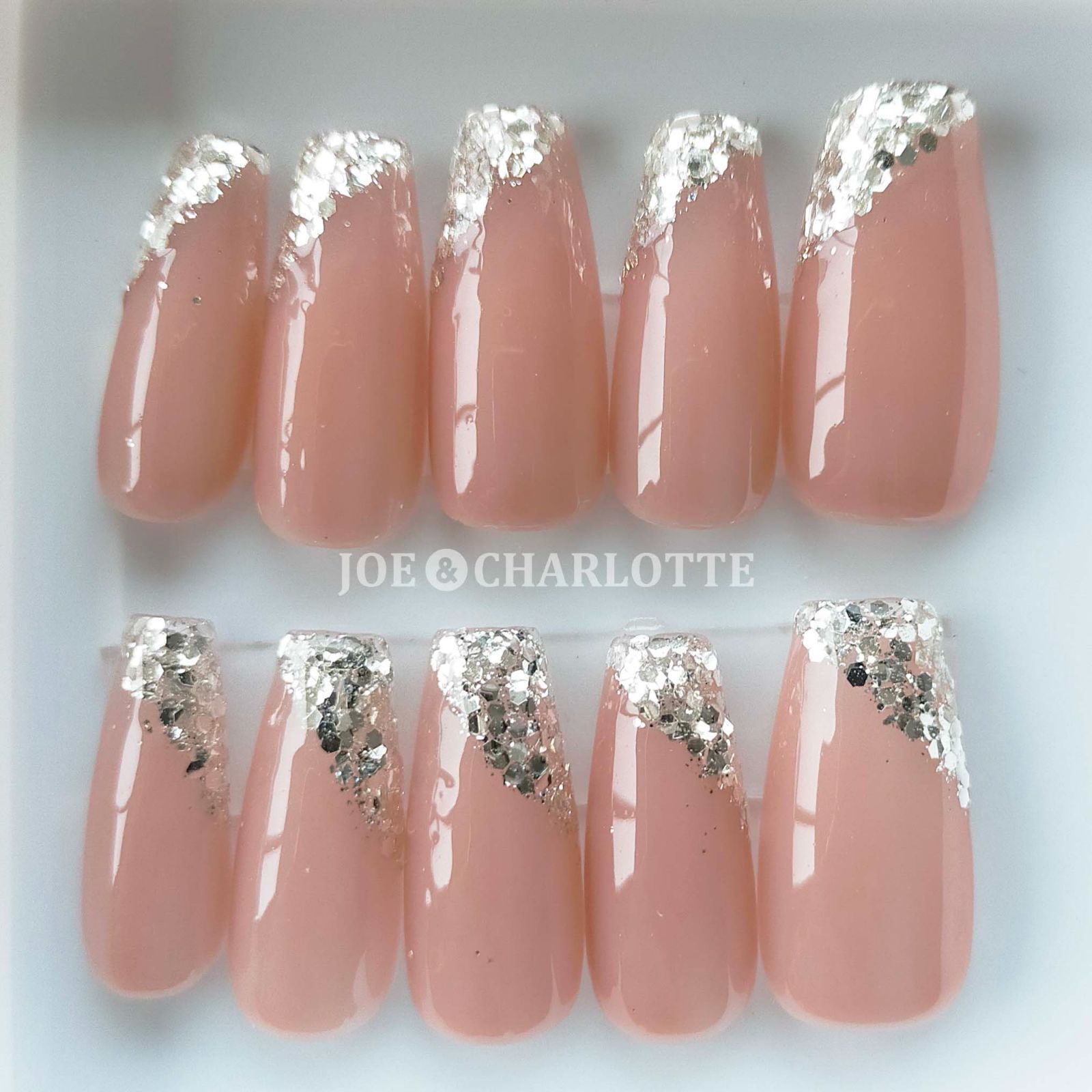 No.97 ジェルネイルチップ ラメ サイドフレンチ 細 ピンク