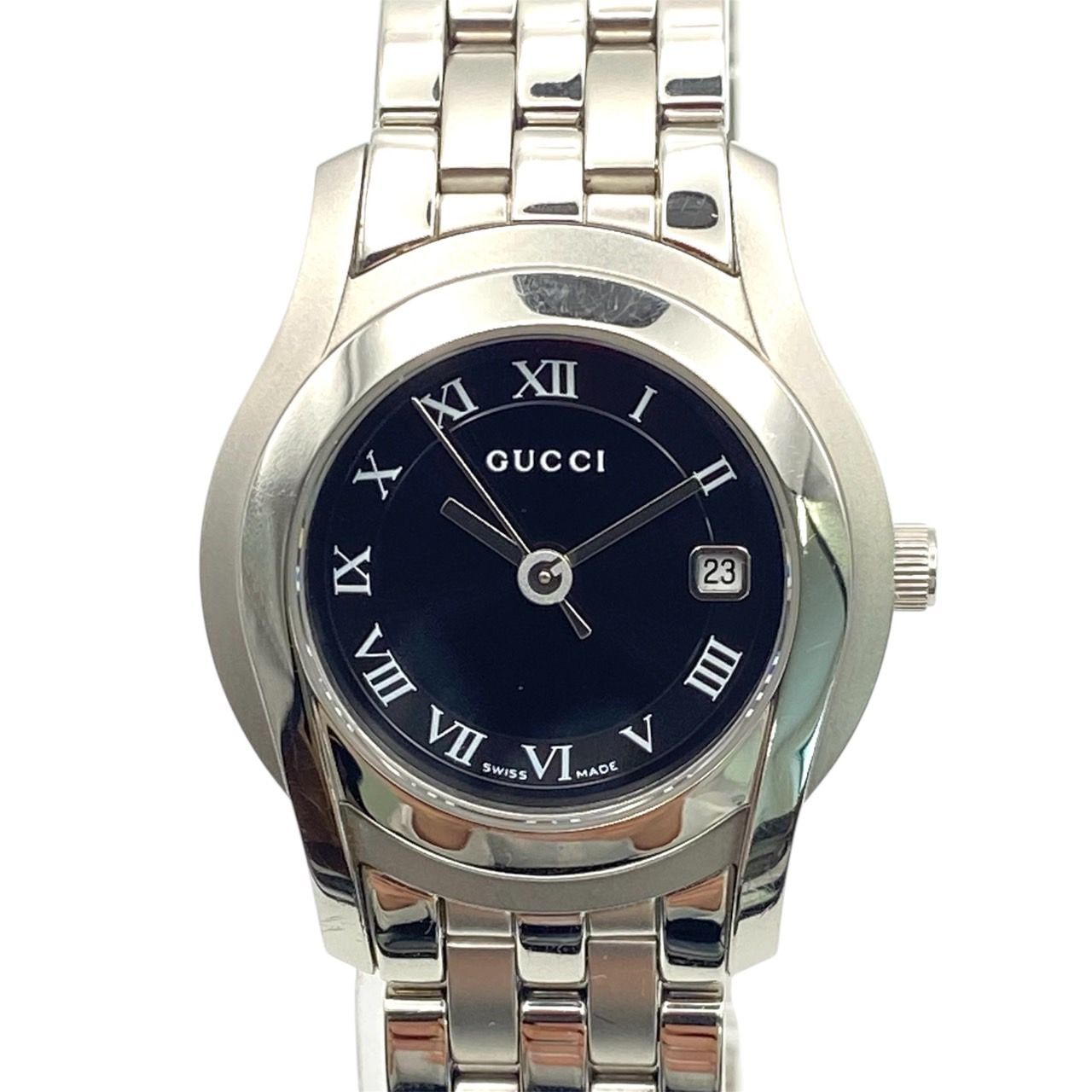 美品 GUCCI グッチ 5500L デイト クォーツ シルバー 黒文字盤 腕時計