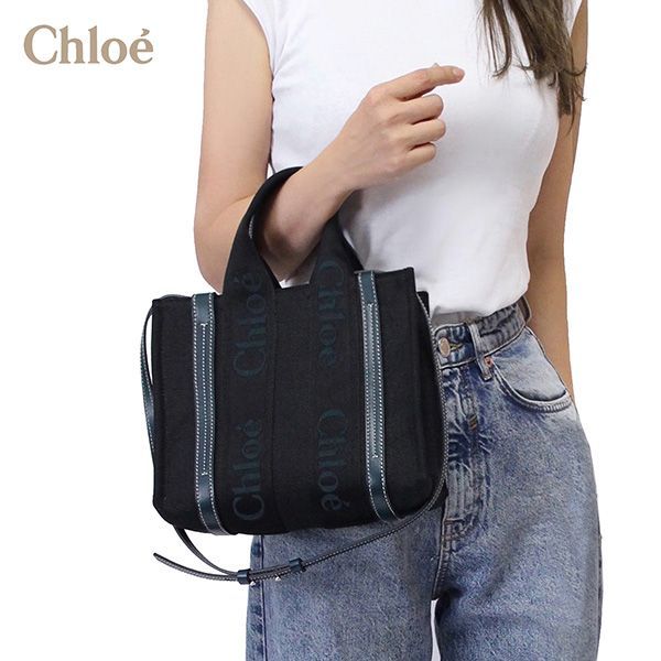 クロエ Chloe  WOODY スモール トートバッグ【920 BLACK+GREEN】 CHC23AS397L17  920/【2023-24AW】l-bag