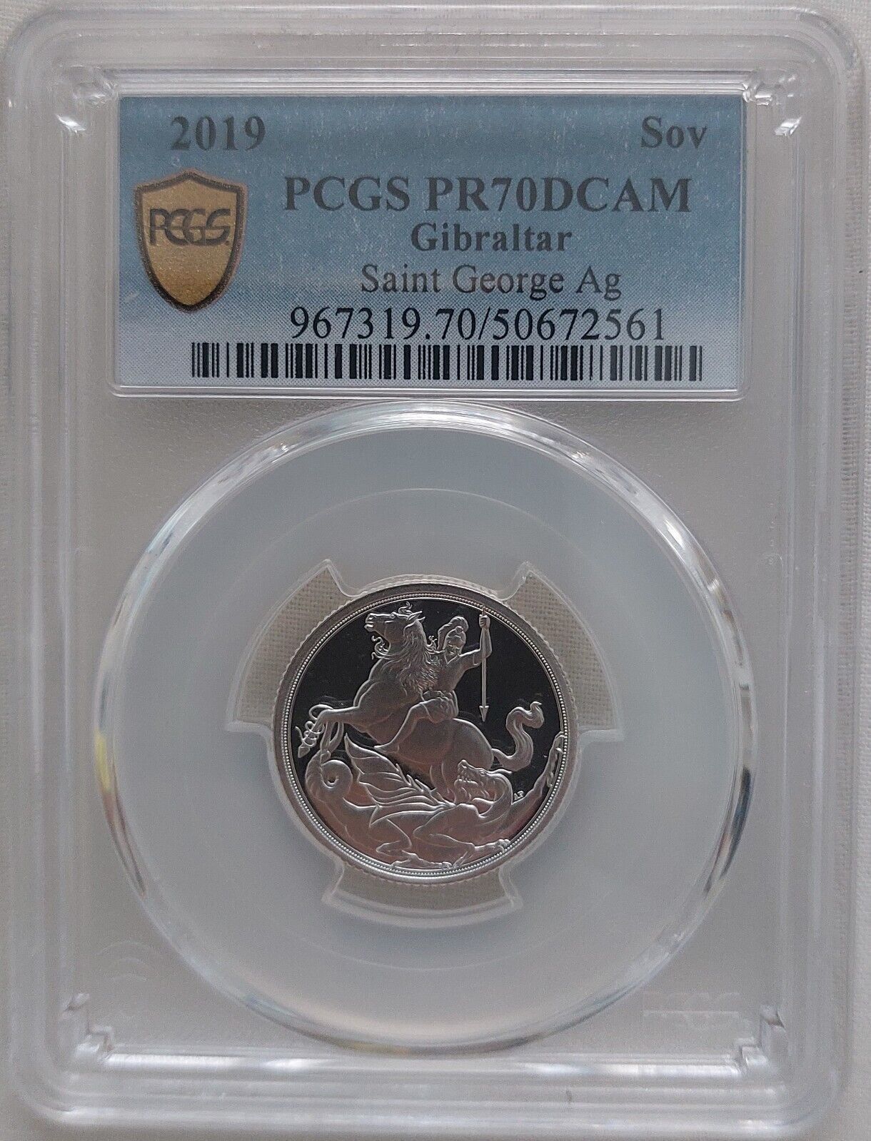GIBRALTAR FIRST SILVER SOVEREIGN PROOF COIN 2019 YEAR PCGS PR70 TOP POP??
