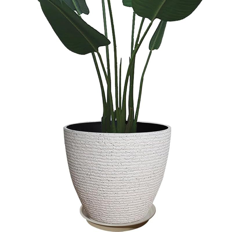 Glynislife プランター 中型 おしゃれ 受け皿付き 植木鉢 深型 軽量 プラスチック 屋内 屋外用 プランター 深型 高さ23cm 排水穴付き 観葉植物 鉢 植木鉢 (25#，丸型-ホワイト) 0