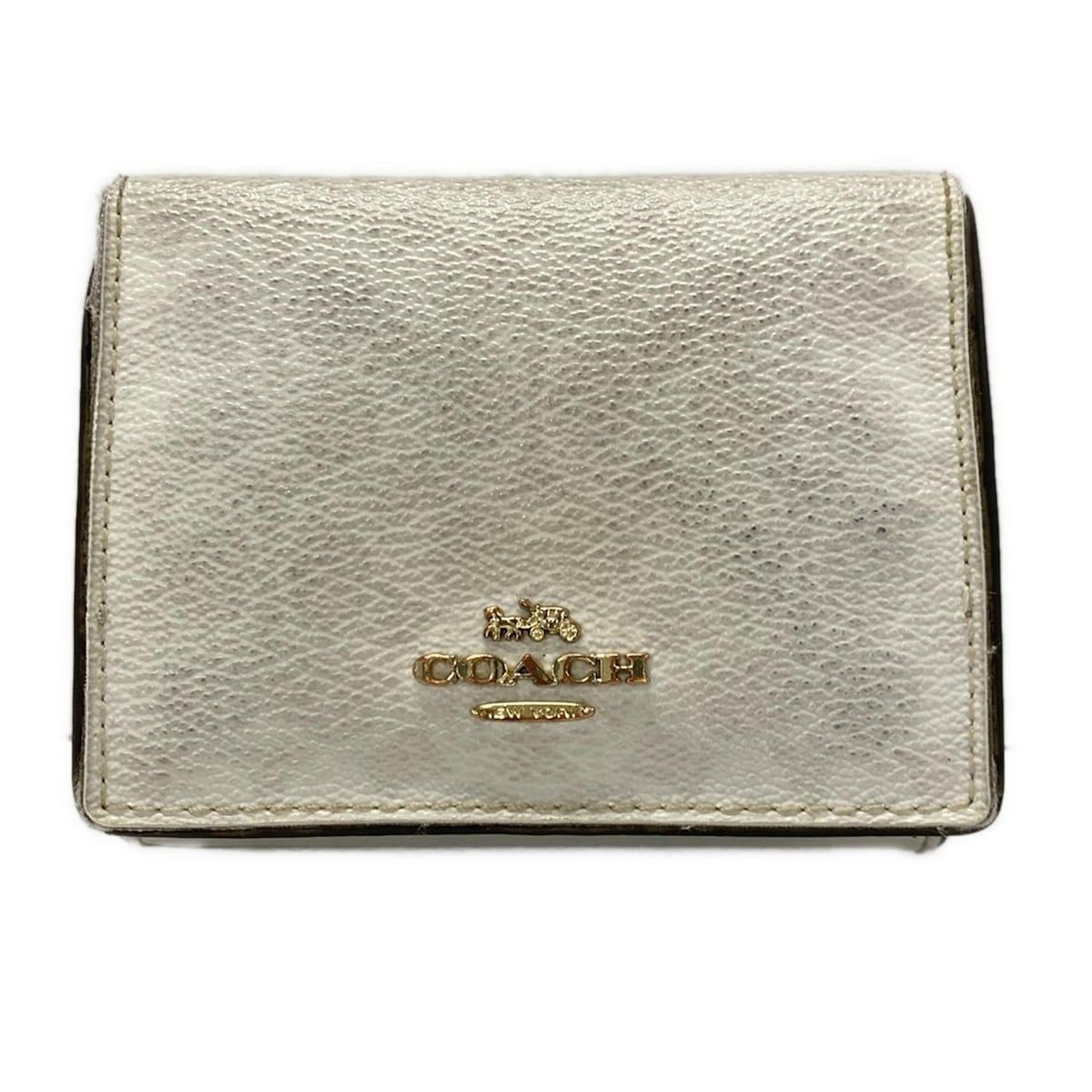 COACH コーチ 3つ折り財布 ミニシグネチャー柄 91806 アイボリー レザー