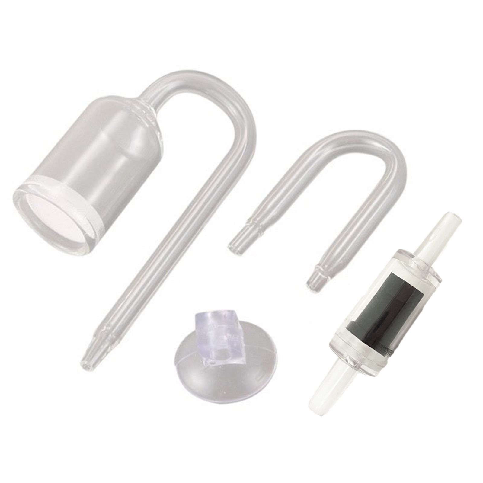 CO2ディフューザーセット チェックバルブ ＋CO2ディフューザー 拡散器 ＋U型ガラス管＋吸盤 4本