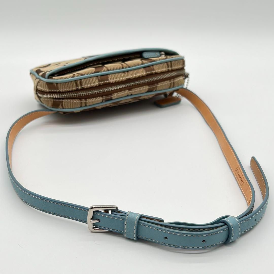 美品コーチ ミニシグネチャー キャンバス 茶ウエストバッグ 102 楽天