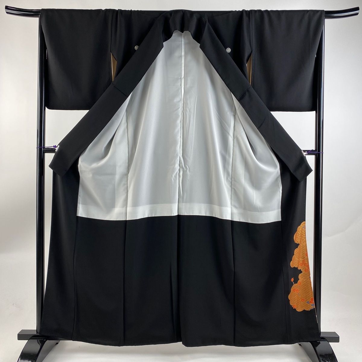 黒留袖 身丈161cm 裄丈68cm L 袷 花車 有職文様 金彩 黒 正絹 優品