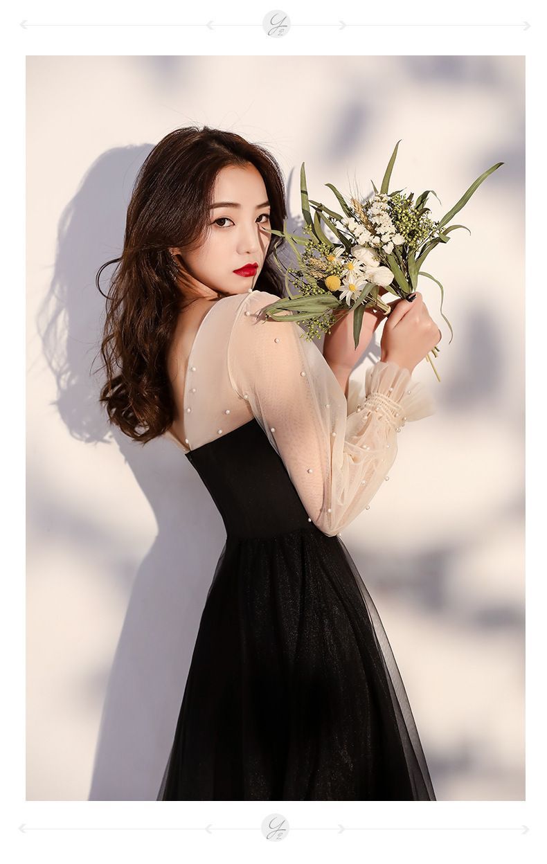 スパンコールがゴージャスでオシャレな半袖 イブニングドレス