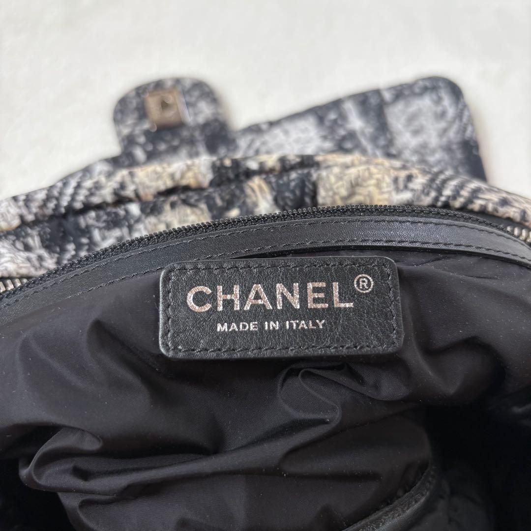 CHANEL ツイードプリント ナイロン Wチェーン ショルダーバッグ ポーチ