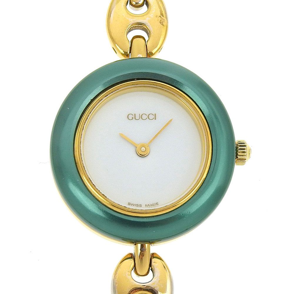 GUCCI グッチ チェンジベゼル 11|12.2 金メッキ クオーツ アナログ表示 レディース 白文字盤 腕時計