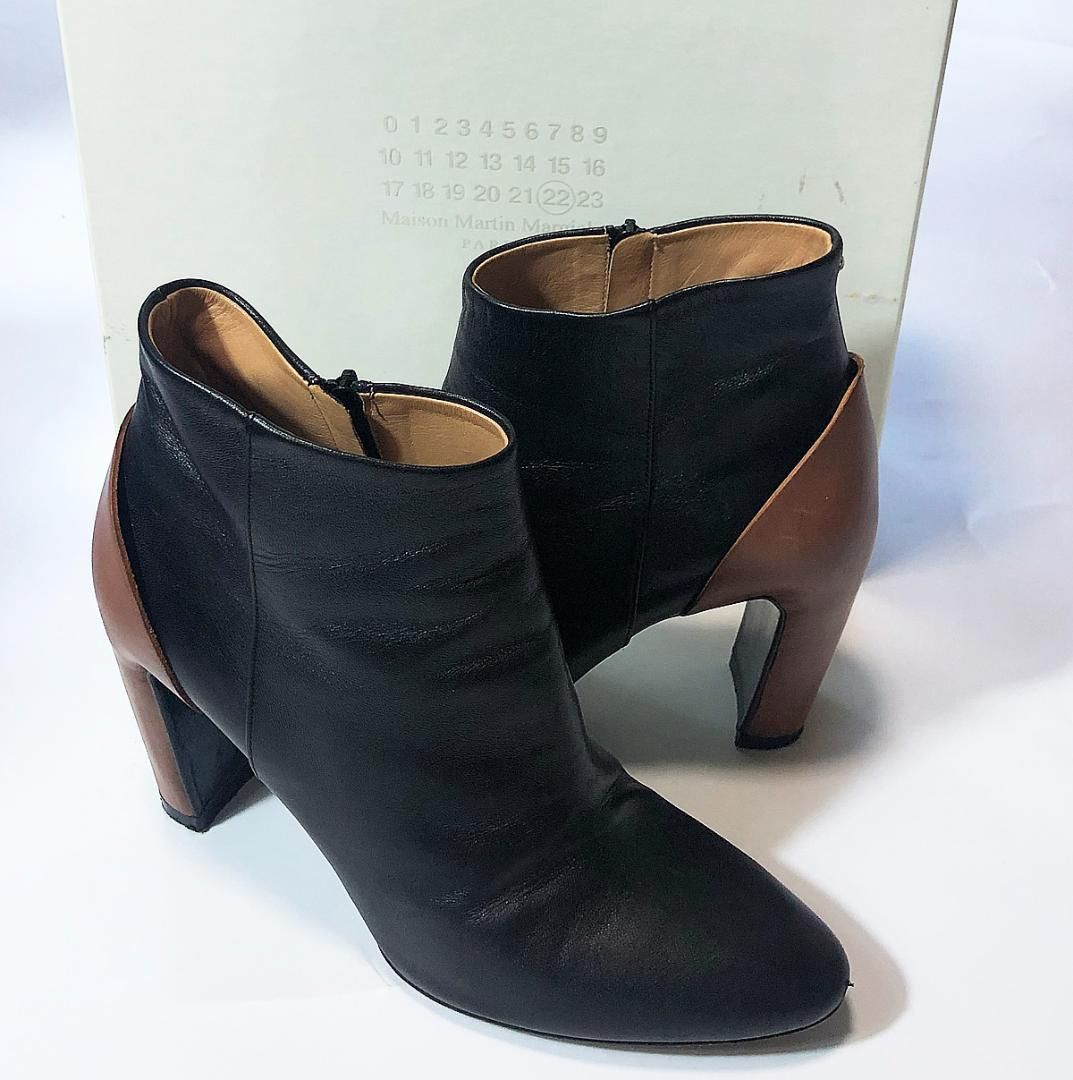 |高品質 Maison Margiela メゾン マルジェラ ヒール白ステッチ レザーアンクルブーティー S38WU0288|SX9190 付属品あり 24cm