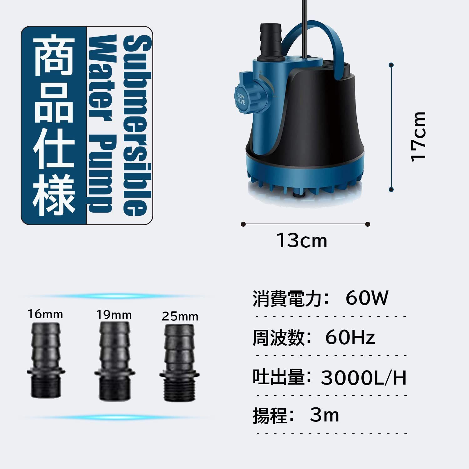 メルカリShops - 【数量限定】吐出量3000L/H 最大揚程3M 給水・排水ポンプ 循環ポンプ 吐