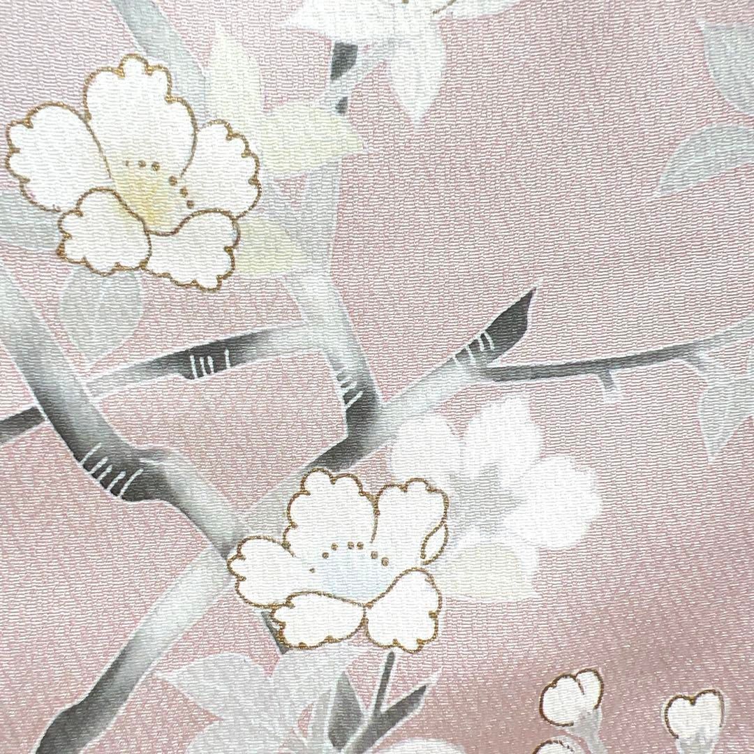 付け下げ 単衣 桜 金彩 杉綾地紋 リーフ 紋無し着物 062a d