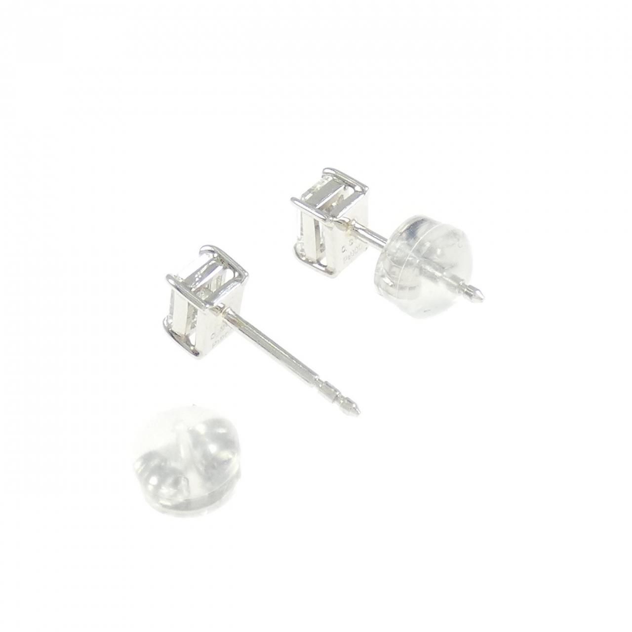 K14WG/Pt900 エメラルドカットダイヤモンド　フックピアス 彼女へのプレゼント Pt900 5月誕生石 エメラルド＆ダイヤモンド