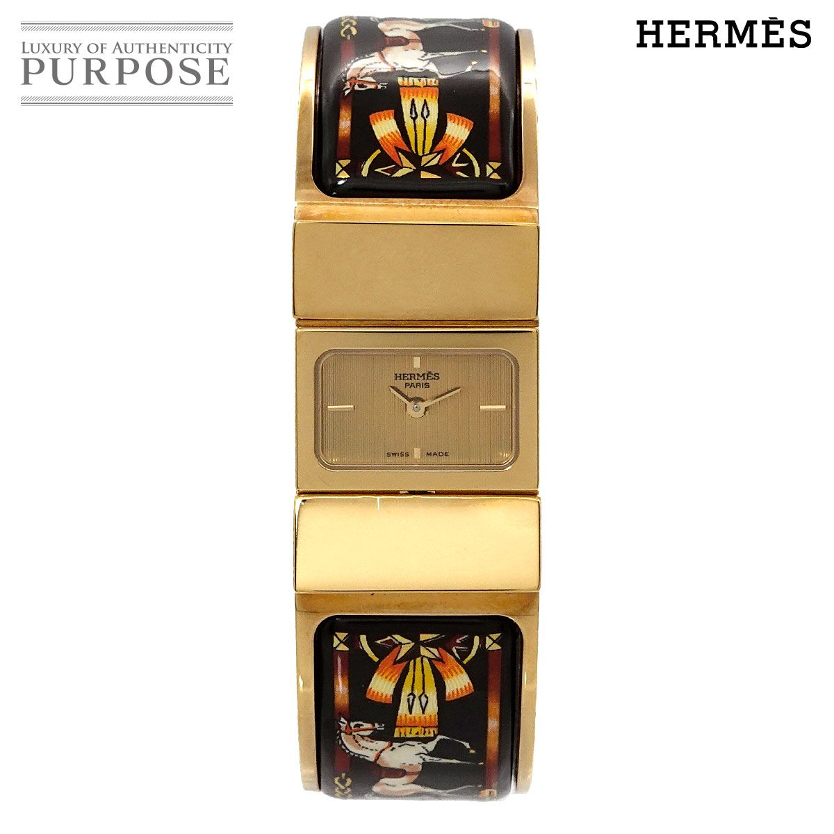 エルメス HERMES ロケ LO1 201 バングル ウォッチ ヴィンテージ レディース 腕時計 七宝焼き ゴールド クォーツ Loquet 90282809