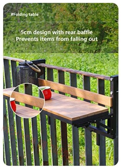 サイドテーブル バルコニー テーブル 折りたたみ式バルコニーハンギングテーブル - 屋外の手すりバーテーブル 組み立て簡単 パティオ ガーデン デッキ用の小さな折りたたみ式スペースセービングデスク - ブラウン120cm