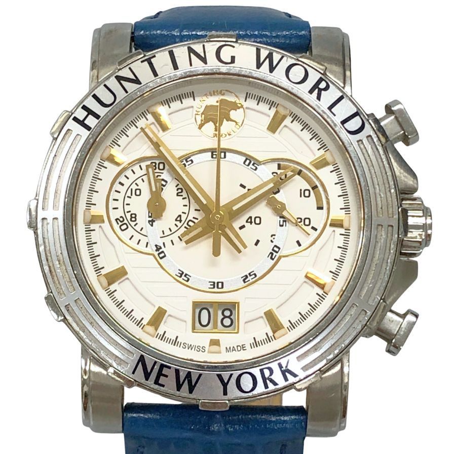 ☆美品☆ HUNTING WORLD クロノグラフ デイト 腕時計 HW-913 ハンティングワールド 腕時計 HW-913 レザー クロノグラフ
