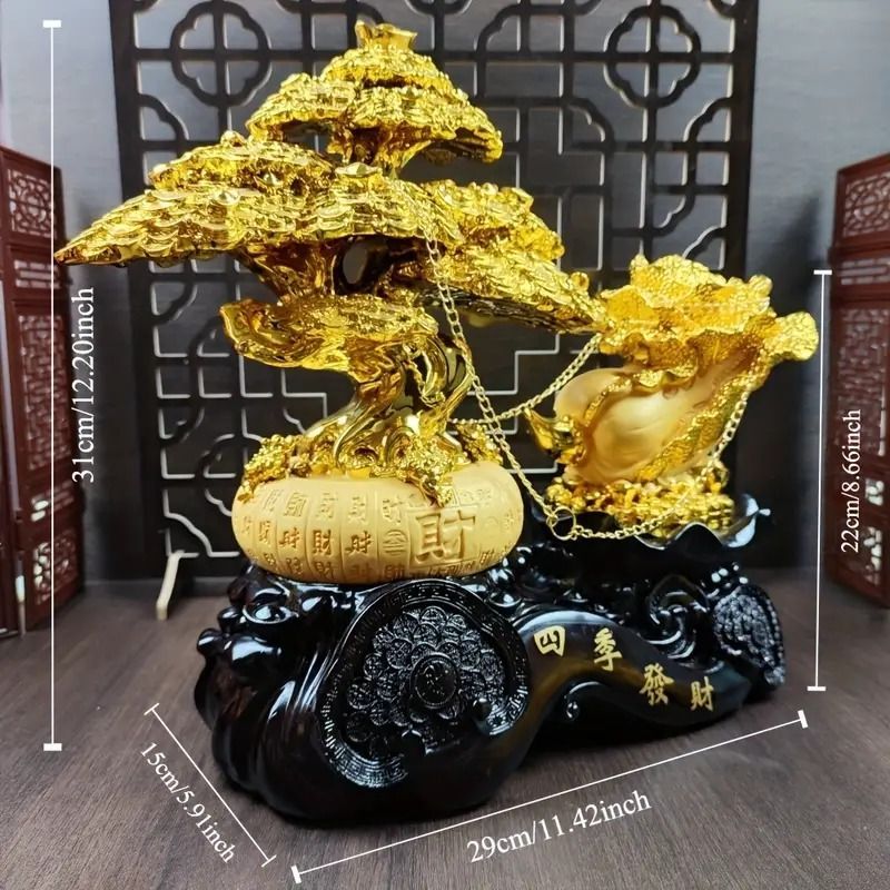 インテリア小物 招財樹 キャベツ 置物 金色 黄金 財 富 金運 幸運 風水 開運 縁起 繁栄 金のなる木 商売繫盛 玄関 リビング 寝室 職人技