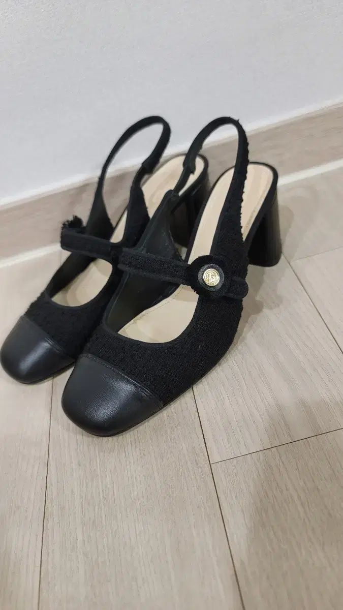 SJSJ ブラック ツイード メリージェーン ヒール パンプス 235