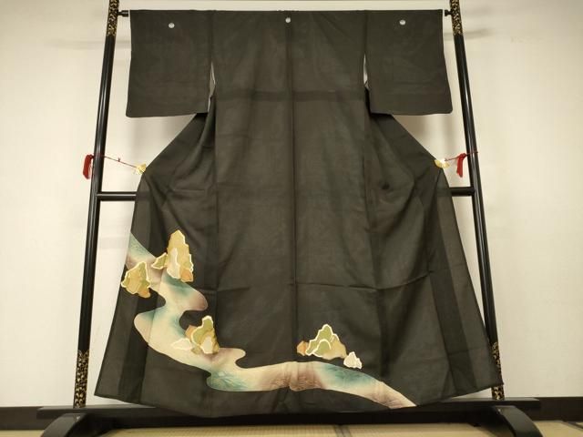 平和屋着物＊夏物 黒留袖 絽 駒刺繍 風景文 金彩 正絹 AABC1916jd