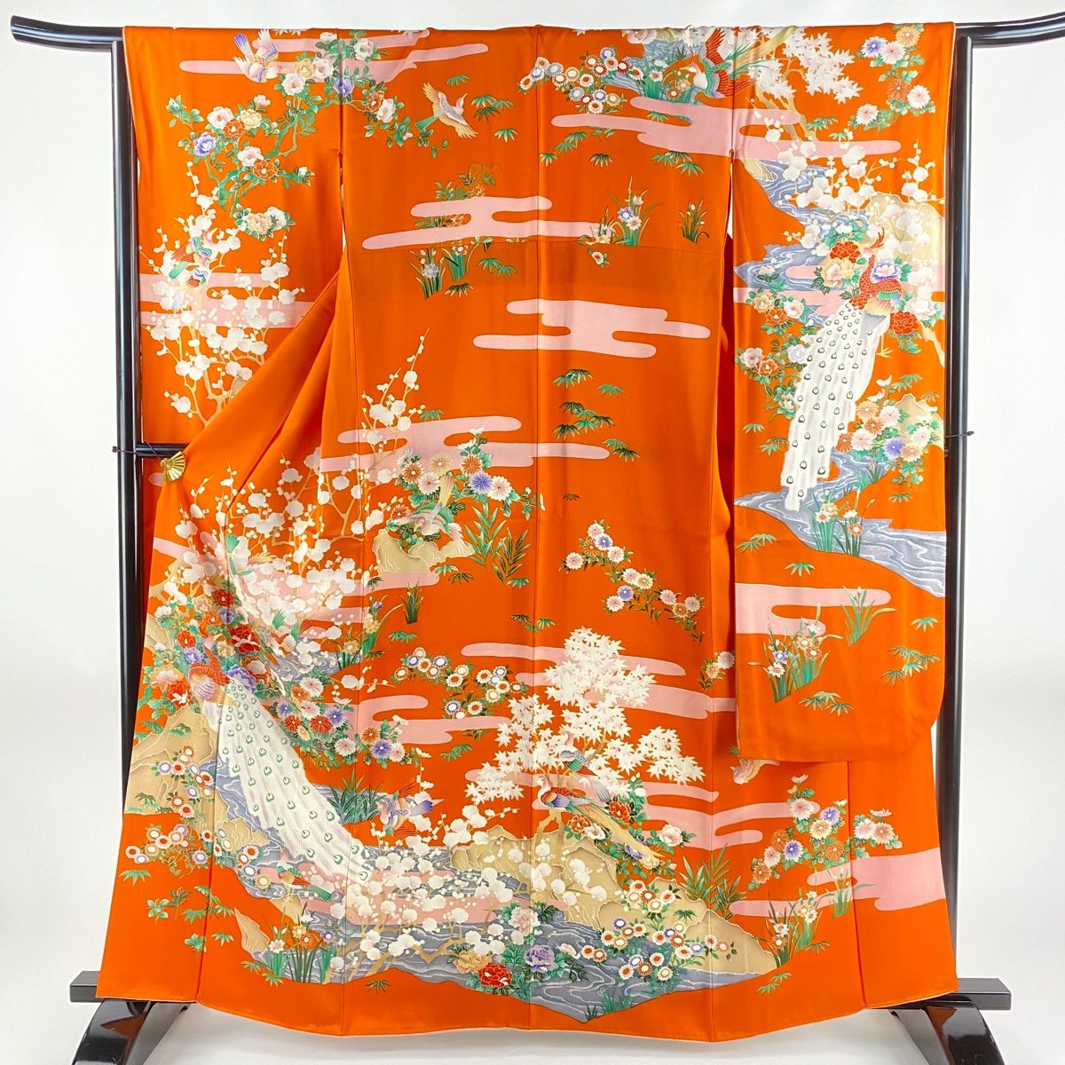 振袖 身丈160.5cm 裄丈64cm M 袷 花丸文 露芝 金彩 染め分け ピンク  