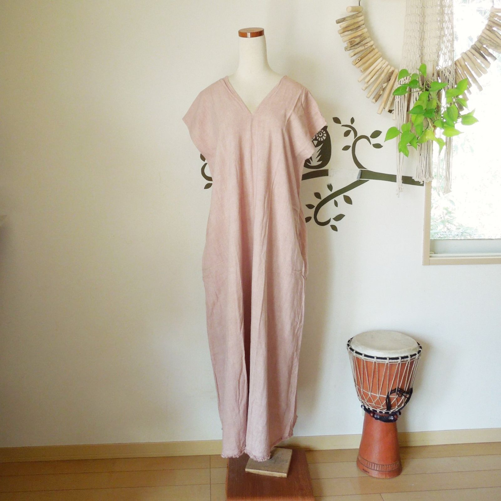 asana HEMP テロテロ 貫頭衣 ロング ワンピース●草木染めチーク