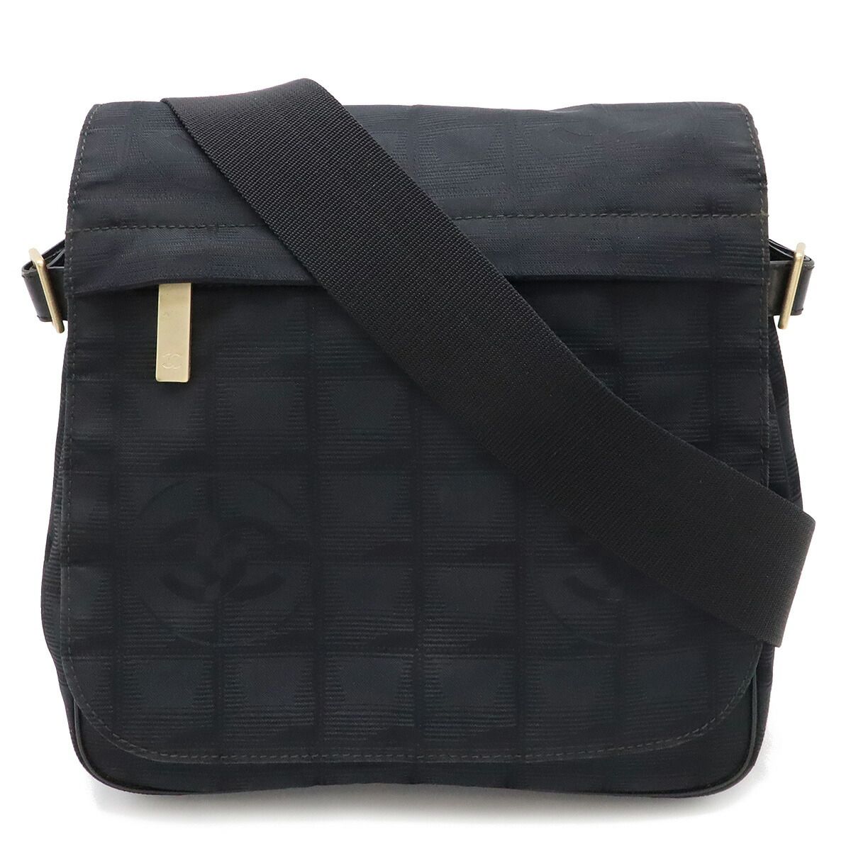CHANEL シャネル ニュートラベルライン ショルダーバッグ 斜め掛け ナイロンジャガード レザー ブラック 黒 ゴールド金具 A29347
