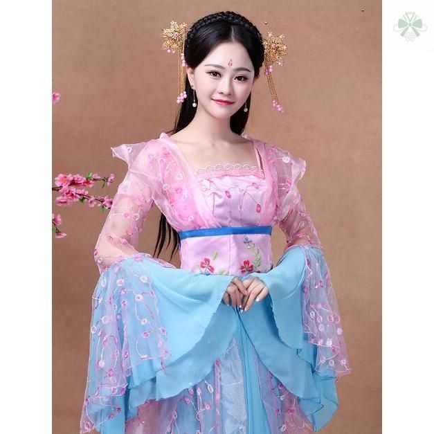 中国風コスプレ衣装 唐時代引き裾振袖舞台衣装 刺繍入り豪華な漢服唐装 イベントステージ衣装 マキシ丈チャイナドレス 華流風舞台撮影