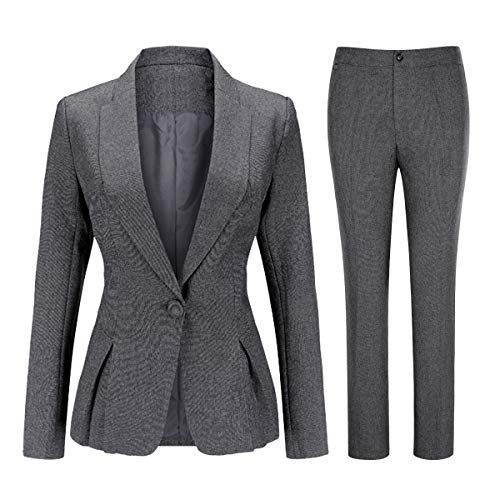 Size 3XL_Color グレー ByFshow レディース 洋服 スーツ セット ズボン レジャー スーツ スリム オフィススーツ 無地 春 夏 秋 パンツ セットアップ 2点セット 通勤 結婚式 面接 卒業式 ビジネススーツ