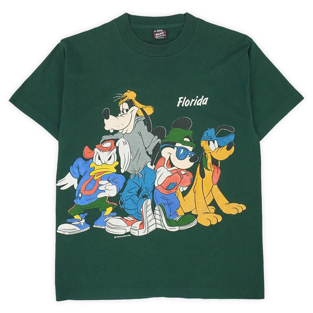 ディズニー Disney 90s 90年代 キャラクタープリントTシャツ ミッキー ドナルド MADE IN USA アメリカ製 シングルステッチ ヴィンテージ 古着 メンズ Tシャツ・カットソー グリーン L【中古】