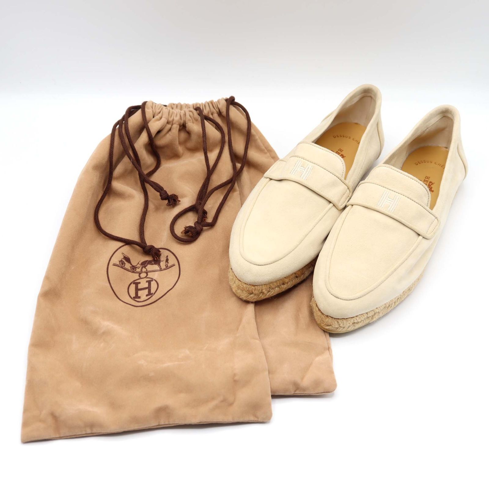 HERMES エルメス パンプス 38 スウェード ホワイト系 レディース 靴 H 20374