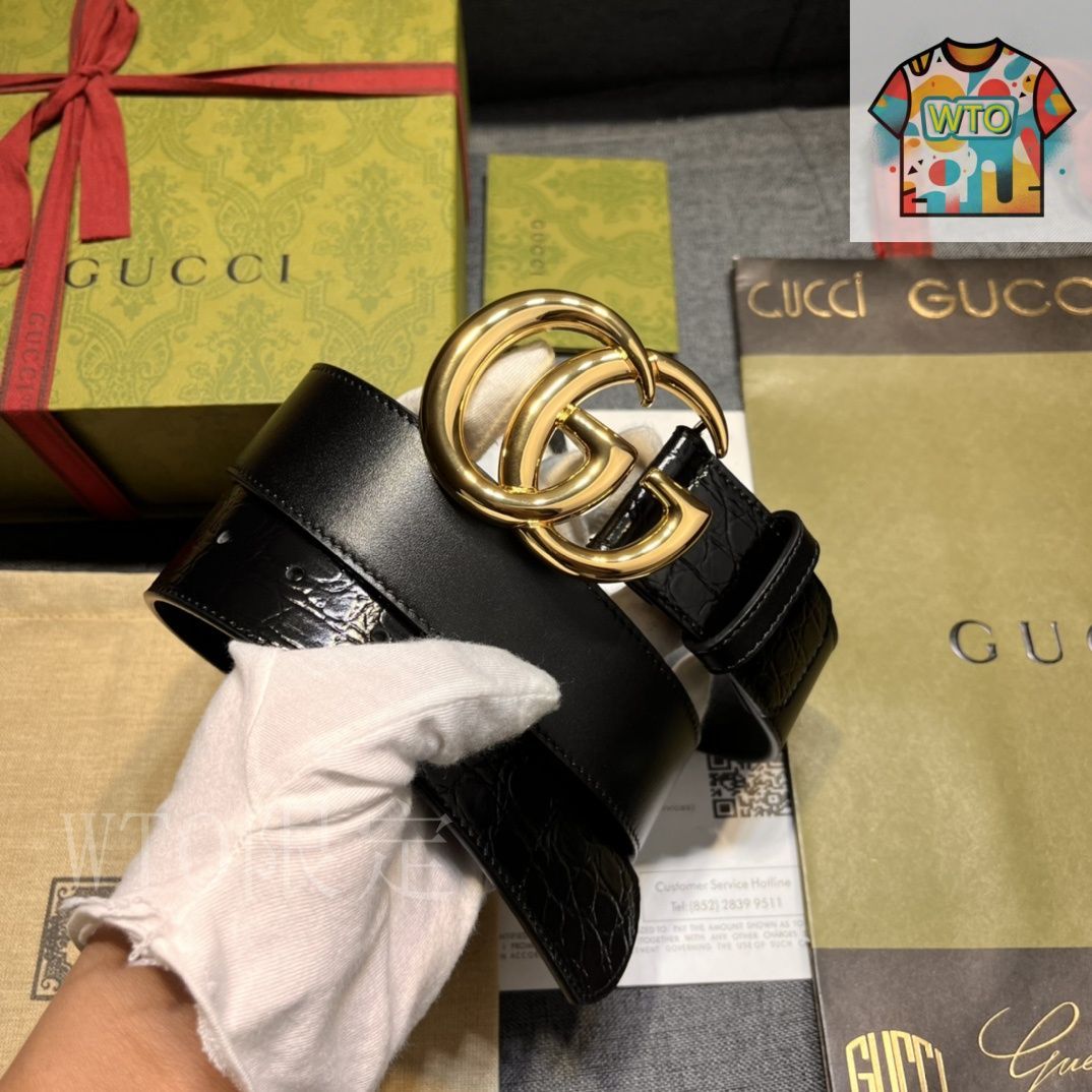 今日WTO】GUCCI New Model ブラックレザーベルト with GG
