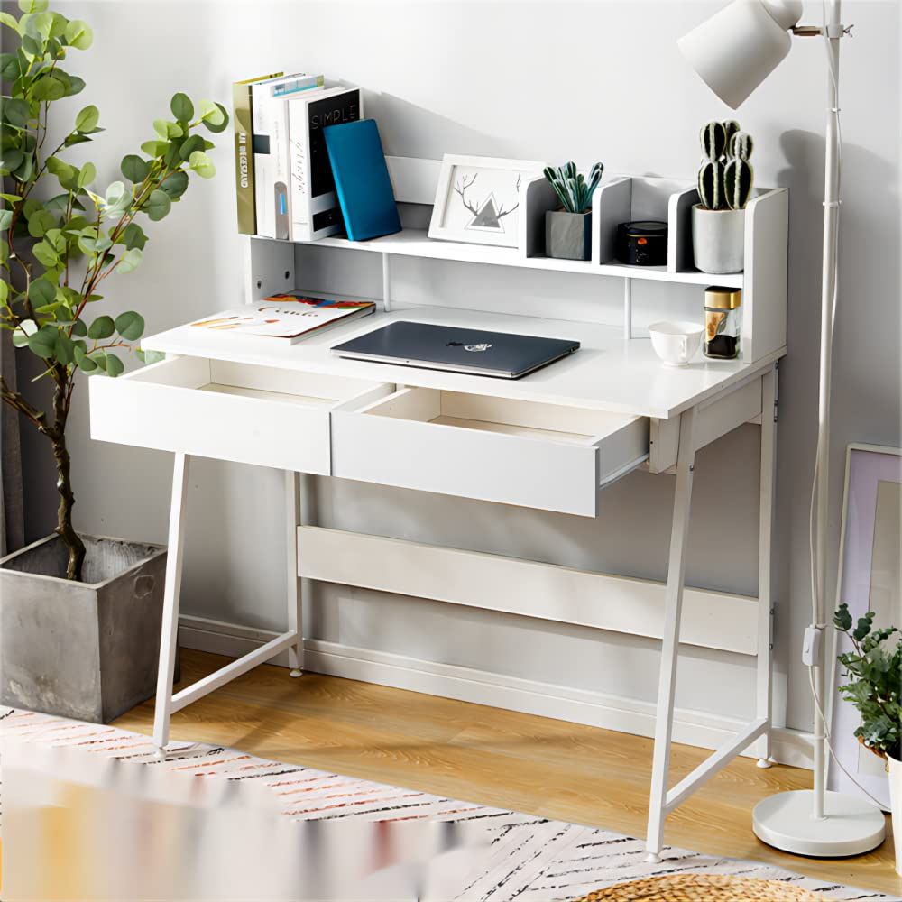 オーエスジェイ OSJ 机 デスク パソコンデスク 引き出し付き 机 白 パソコンデスク 勉強机 木製 収納付 白い机 座デスク ミシン台 シェルフ付きデスク デスク付きシェルフ 書斎机 書斎デスク 学習机 study table