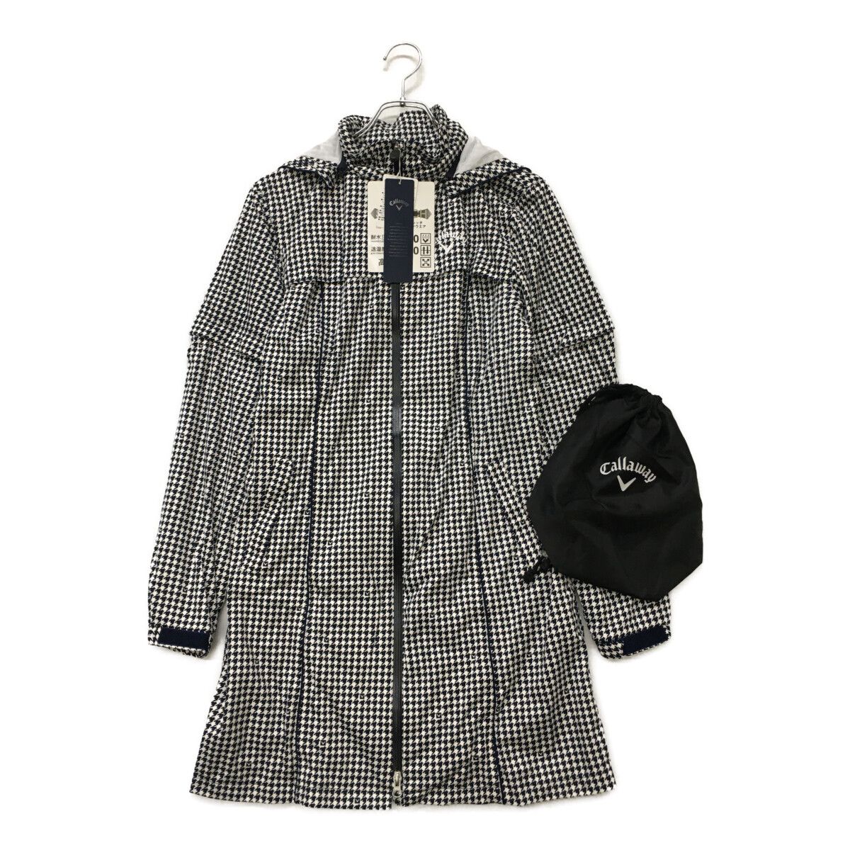 レディース キャロウェイ Callaway レインワンピース M 紺×白 ネイビー×ホワイト 千鳥格子 2WAY 収納袋付き