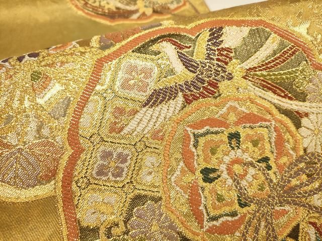 平和屋着物▽六通柄袋帯 吉祥花鳥文 金糸 引箔 正絹 逸品